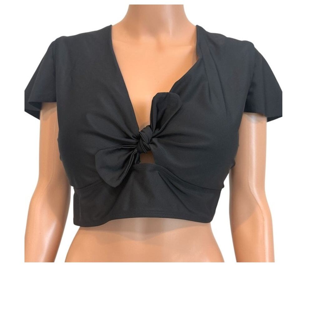 Torrid 3 wireless flutter sleeve faux tie keyhole swim top SW 2820